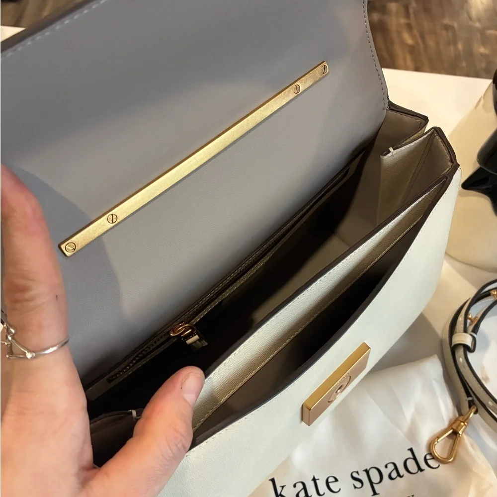 Kate Spade Katy Textured Leather Bamboo Medium Top Handle Bag in Halo